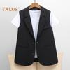 Women Vest Sleeveless Double Buttons Western Style Slim Fit Cardigan Suit Coat Pure Color Deep V Neck Formal Business Style Lady Waistcoat