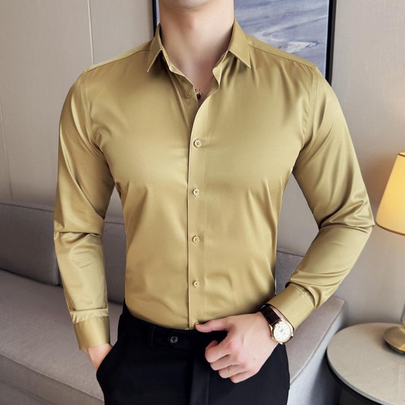 New Men's Elastic Non-ironing Traceless Shirt Long Sleeve Business Casual Shirt
