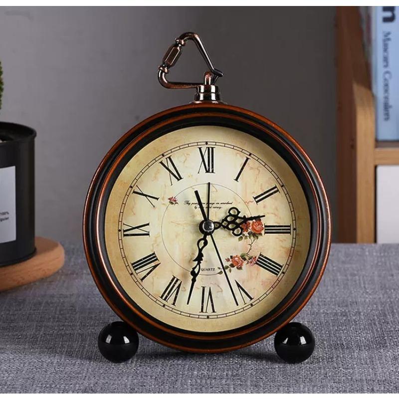 Retro Small Alarm Clock Desktop Countertop Clock Ornament Seat Clock Mute Old Man Clock Home Bedroom Clock Table Pendulum Clock