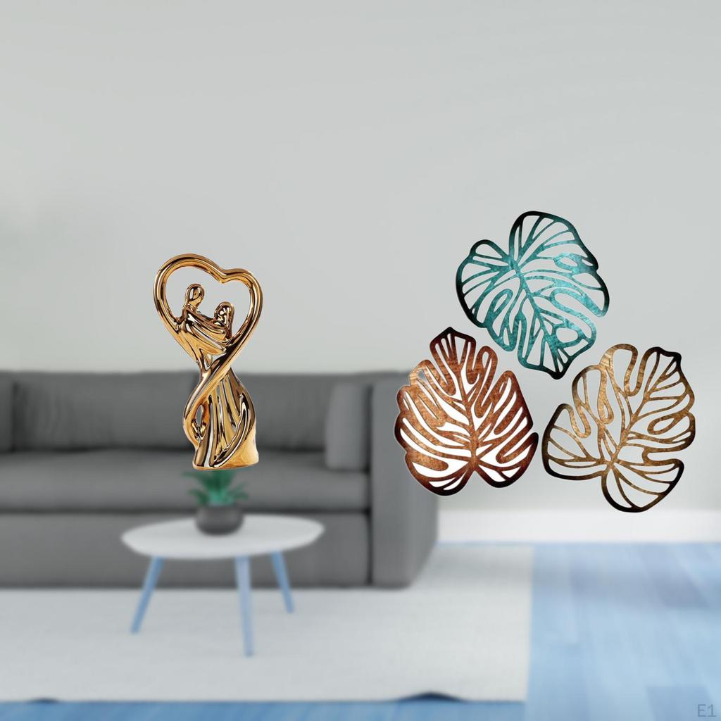 Romantic Lovers Sculpture Figurine with Palm Leaves Wooden Wall Art Creative Tropical Jungle Decor