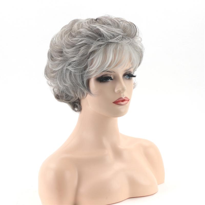 Synthetic Short Grey Old Lady Wig Fancy Granny  Hair Christmas Halloween Women Wigs