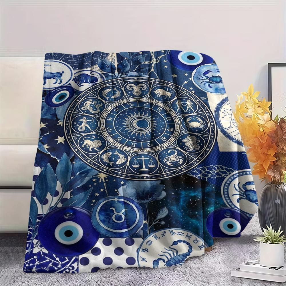 1Pc Constellations Print Flannel Blanket, High Quality Comfortable for All Seasons, Home Decor, Warmth and Comfort, Perfect for Christmas Gifts W147