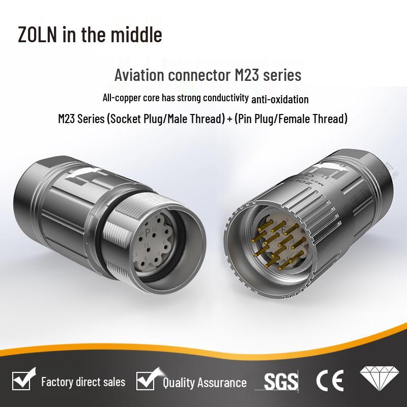 Zhonglian M23 Waterproof Circular Connector IP67 Shielded Plug - 6P to 17P Options