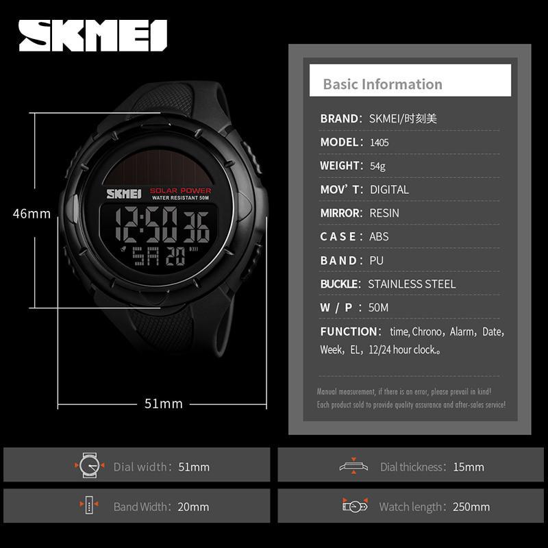 SKMEI Solar Power Mens Sports Watches Luxury Brand Electronic Clock Waterproof LED Digital Watch Men