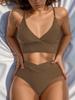 Solid Deep V Backless Sexy Bikini Set Elegant Comfortable Two Piece Swimwear