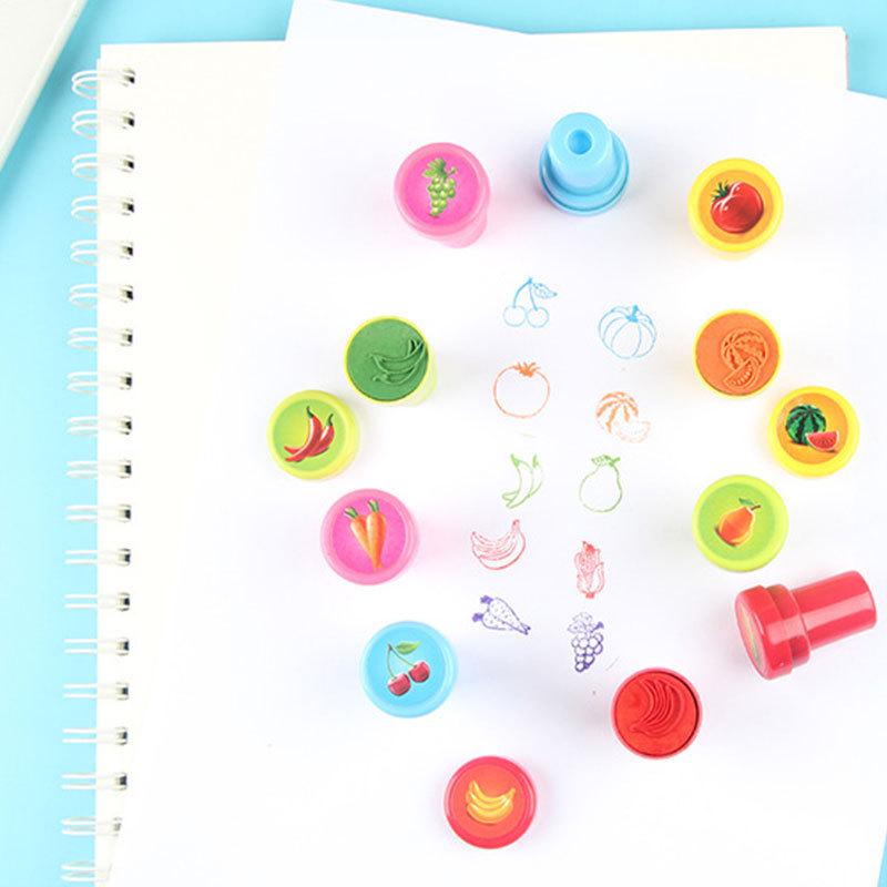 10 Pcs/ Pack Rubber Stamps Set Cute Self Inking Vegetables and Fruit Stamp Toys for Scrapbooking