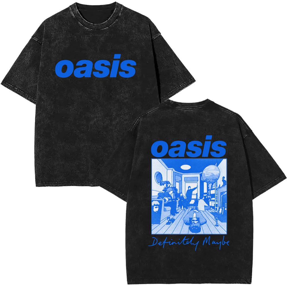 Washed Vintage Rock Band O-Oasis Live 25 World Tour Logo Print T-shirt Men Women Fashion Gothic Oversized Short Sleeve T Shirts