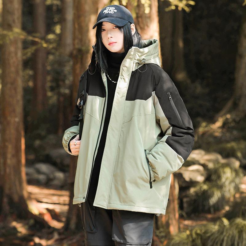 

Men s winter new Korean version of the couple outdoor contrasting color hooded white duck down thickened cold-resistant down jacket M
