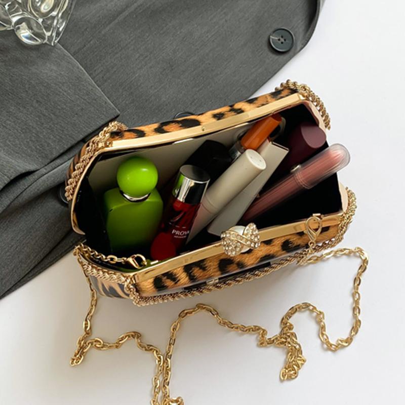 Kleine Leopard Halbmond Umhängetaschen für Damen Acryl PVC Koffer Luxus Metall Schultertaschen