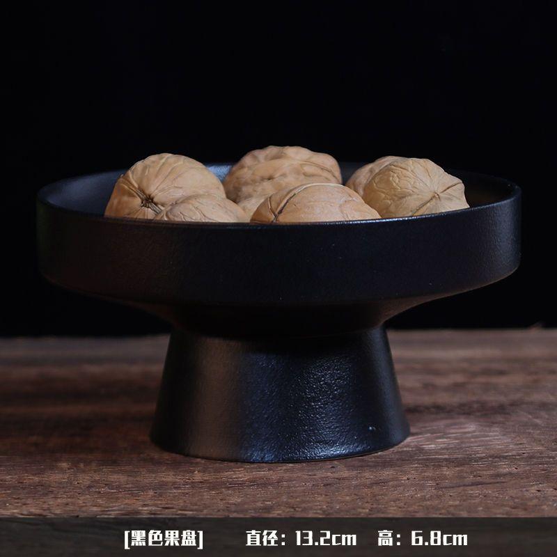 Chinese-style Ceramic Fruit Plate Circular Jewelry Food Teacup Tray Home High-foot Cake Dessert Dry Fruit Plate Kitchen Supplies
