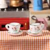 1Set/2Pcs 1:12 Dollhouse Miniature Cherry Ceramic Cup Saucer Kitchen Tableware Model Decor Toy Doll House Accessories
