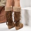 Fall and Winter New Plus Size Fur Neckline Mid-leg Boots Wedge Boots Fringed Boots