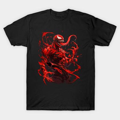 Asiatische Größe Herren Schwarzes T-Shirt mit Aufdruck Carnage No-Cut Thermotransferdruck Baumwoll-T-Shirt