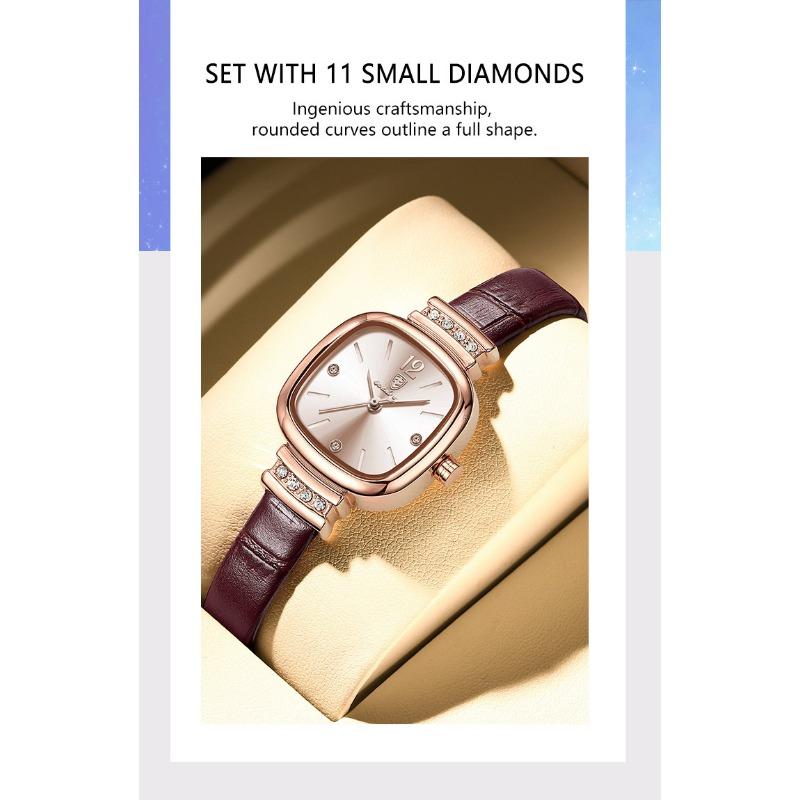 POEDAGAR Fashion Square Ladies Wristwatch Waterproof Leather Luxury Diamond Quartz Woman Watch Elegant Casual Watches