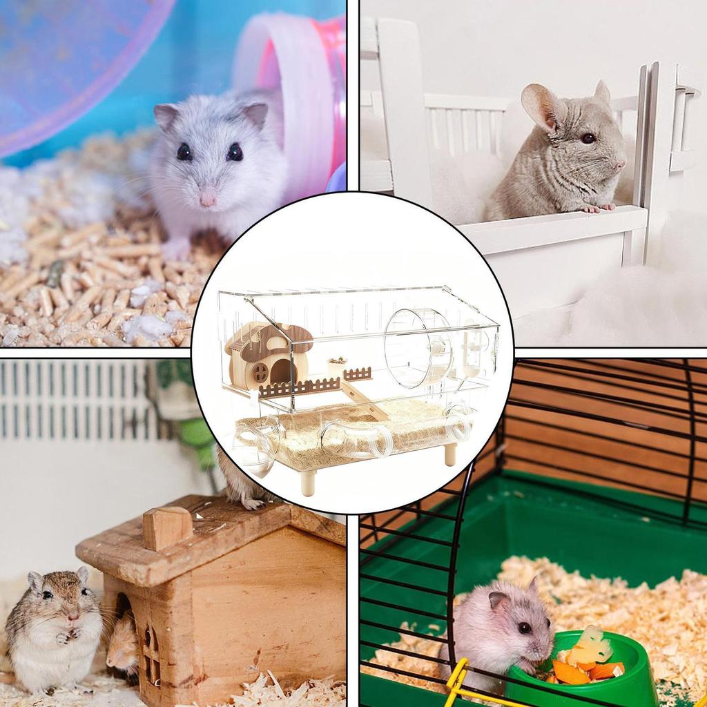Hamster Lebensraum Transparenter Doppelschicht Acryl Futternapf Lebensraum Extra Großer Hamsterkäfig für Einstreu Kleintier Enthusiast
