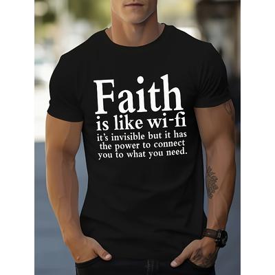 Tailles européennes T-shirt Graphique Homme Faith Is Like WiFi - Col Rond, Coupe Régulière, Stretch Durable, Idéal Pour le Sport et la Vie Quotidienne