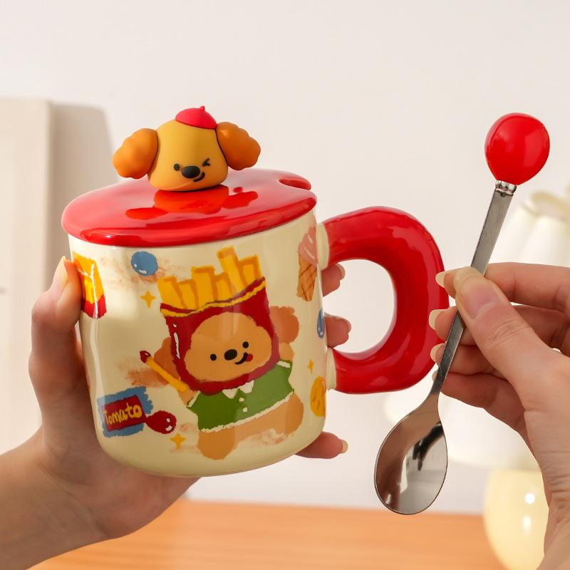 High-Value Creative Ceramic Cup With Lid Spoon, Household Girl Couple Water Cup Gift Box, Cute Little Gift.