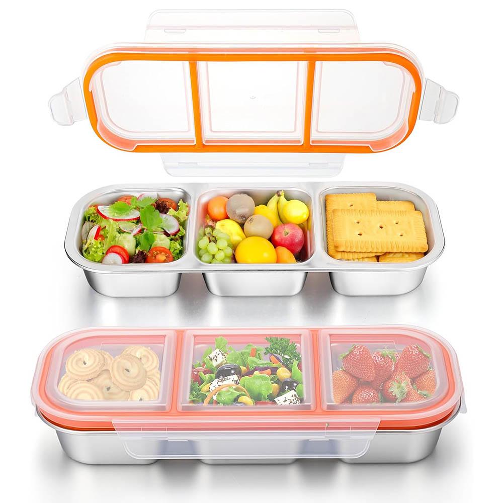 Stainless Steel Snack Containers with Lids,3 Compartment Reusable Snackle Box Container,Metal Food Storage Containers for School