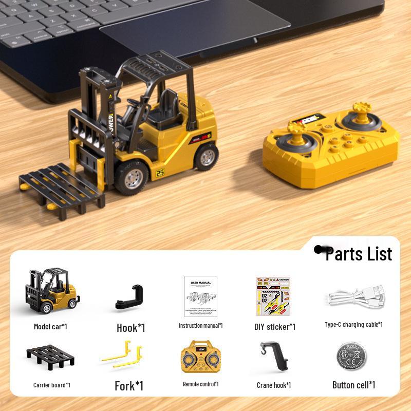 1:64 Mini Alloy Remote Control Forklift Crane with Bluetooth and Trailer - Children s Toy Engineering Model