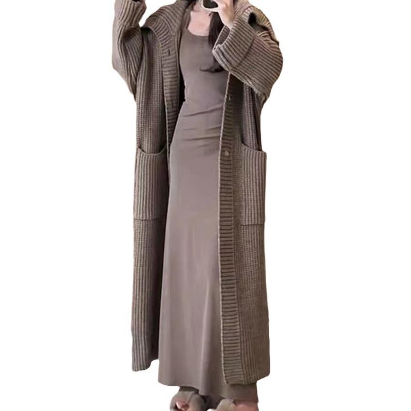 Autumn and Winter New Loose Lazy Wind Outside Wear Knitted Cardigan Women's Fashion Casual Long Sweater Jacket Top