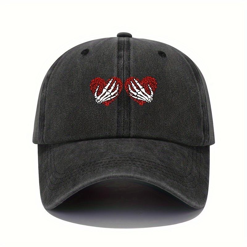 Retro Style Love and Skull Print Baseball Cap for Women, Adjustable Lightweight Sun Protection Hat