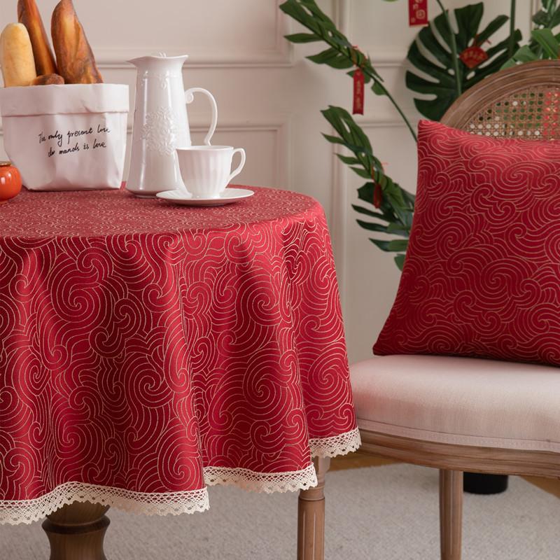 Festive Wedding Red Jacquard Waterproof Lace Round Dining Table Coffee Table Tablecloth Tablecloth Cover Towel