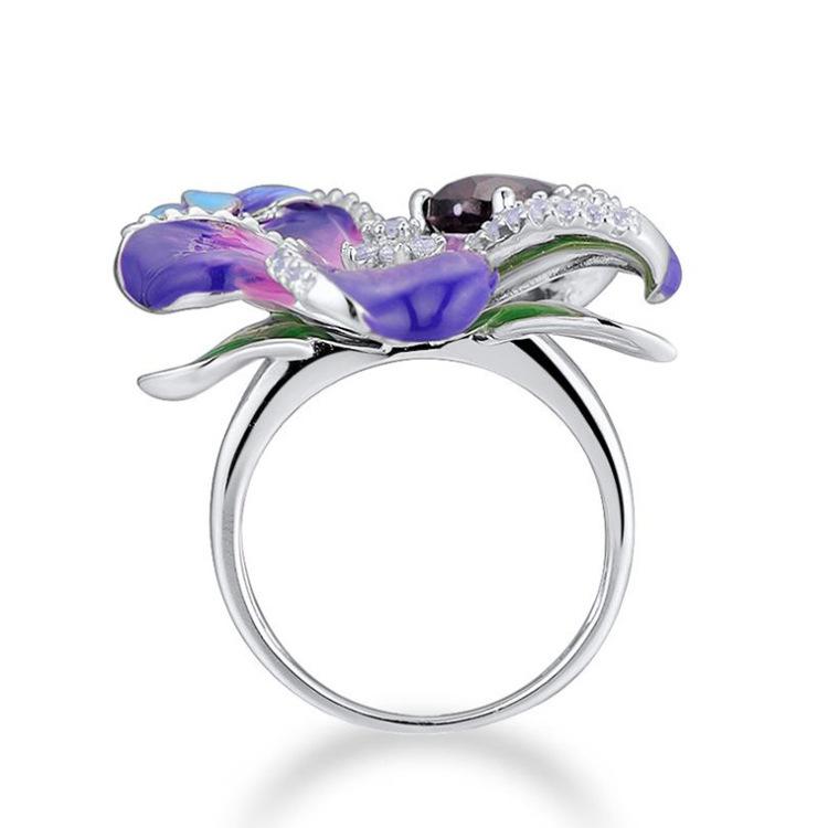 Schmuck Damen Emaille Thai Blau Ring Handwerk Schmetterling Blume