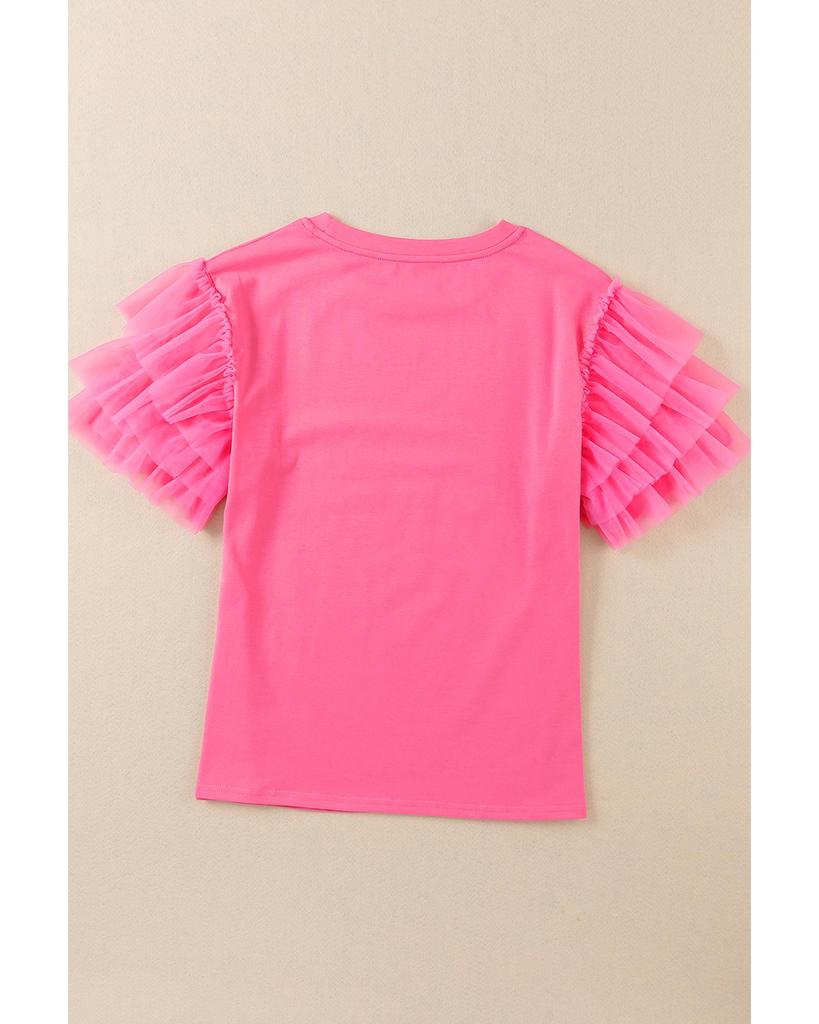 Azura Exchange Ruffled Tulle Sleeve Top