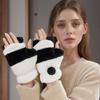 Fleece-lined Half Finger Gloves  Winter Velvet Mittens Cute Panda Plush Gloves  Riding