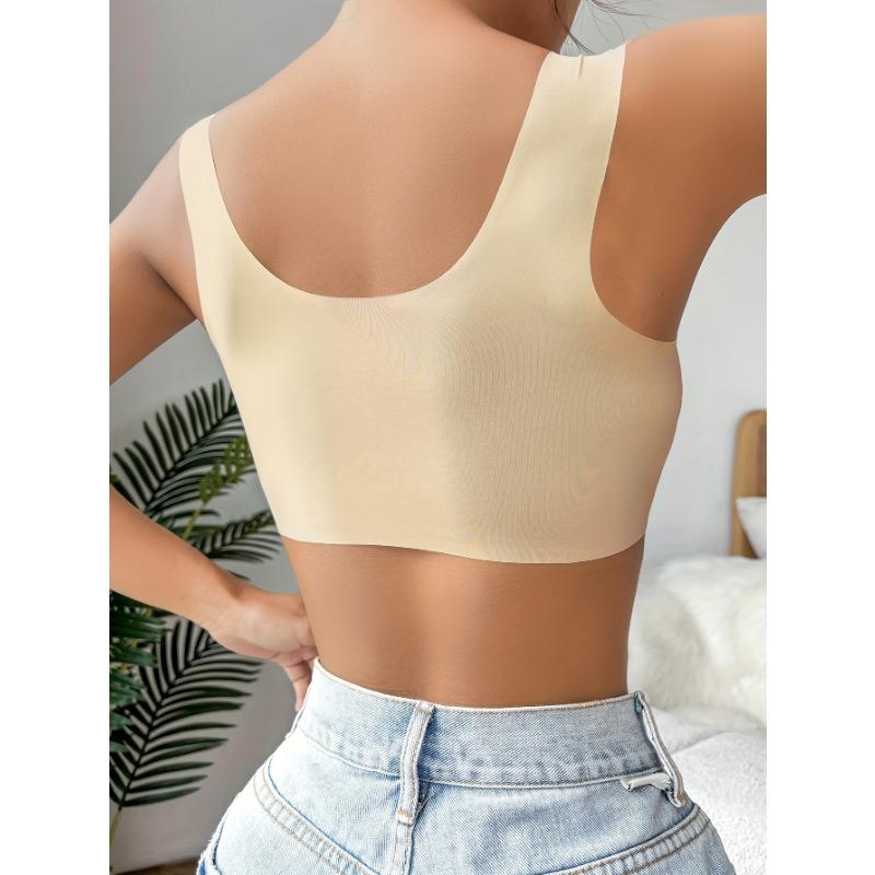 Simple Solid Contrast Lace Front Buckle Bra, Comfy & Breathable Wireless Push Up Bra, Women's Lingerie & Underwear