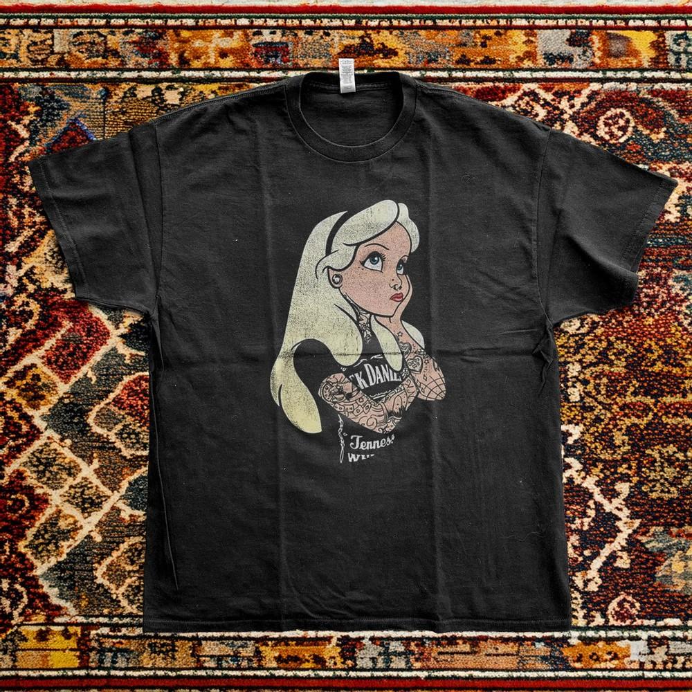 Alice in Wonderland Vintage Rock TShirt Black Cotton Tshirt Unisex T-Shirt L