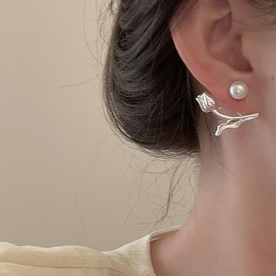 Mori Sweet Tulip Pearl Ohrstecker Damen Leichte Luxus Retro Eleganz Persönlichkeit Mode Vielseitige Temperament Ohrringe