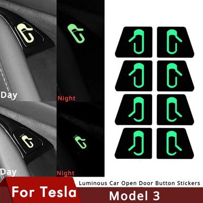 Svítící samolepky s tlačítkem pro otevření dveří auta pro Tesla Model 3 Auto příslušenství Připomínka Samolepka pro otevření dveří Loketní opěrka Spínač stahování oken
