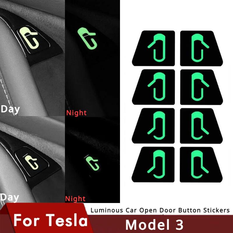Adesivi Luminosi per Pulsante Apertura Porta Auto Per Tesla Model 3 Accessori Auto Promemoria Adesivo Apertura Porta Bracciolo Interruttore Alzacristalli