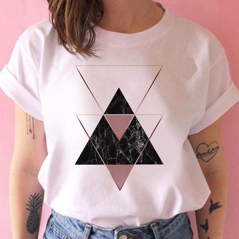 2021 Summer Women T -Shirt Geometry Printed Tshirts Casual Tops Tee Harajuku 90s Vintage White Tshirt Female Clothing