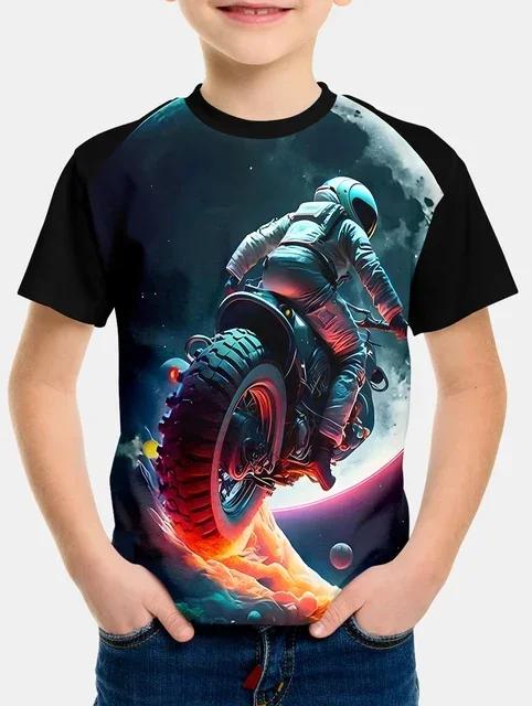 2024 Summer Kids Clothing Motorcycle Top Children's T-shirt 3d Printing Short-sleeved Boys Girls Loose Tops Streetwear T Shirts