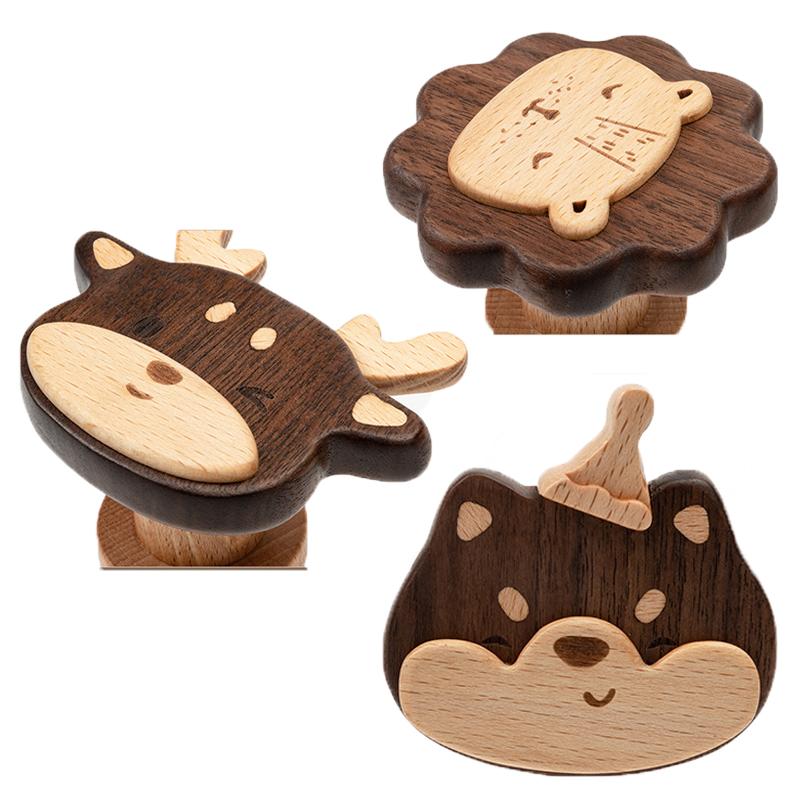 New Cartoon Walnut Wood Hook Beech Wooden Cute Animal Hook Wardrobe Hanger Children's Room Decora Hook Home Kitchen Accessories