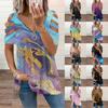 Women's Fashion Casual Loose Print Short Sleeve V-neck Zipper Off-shoulder Top