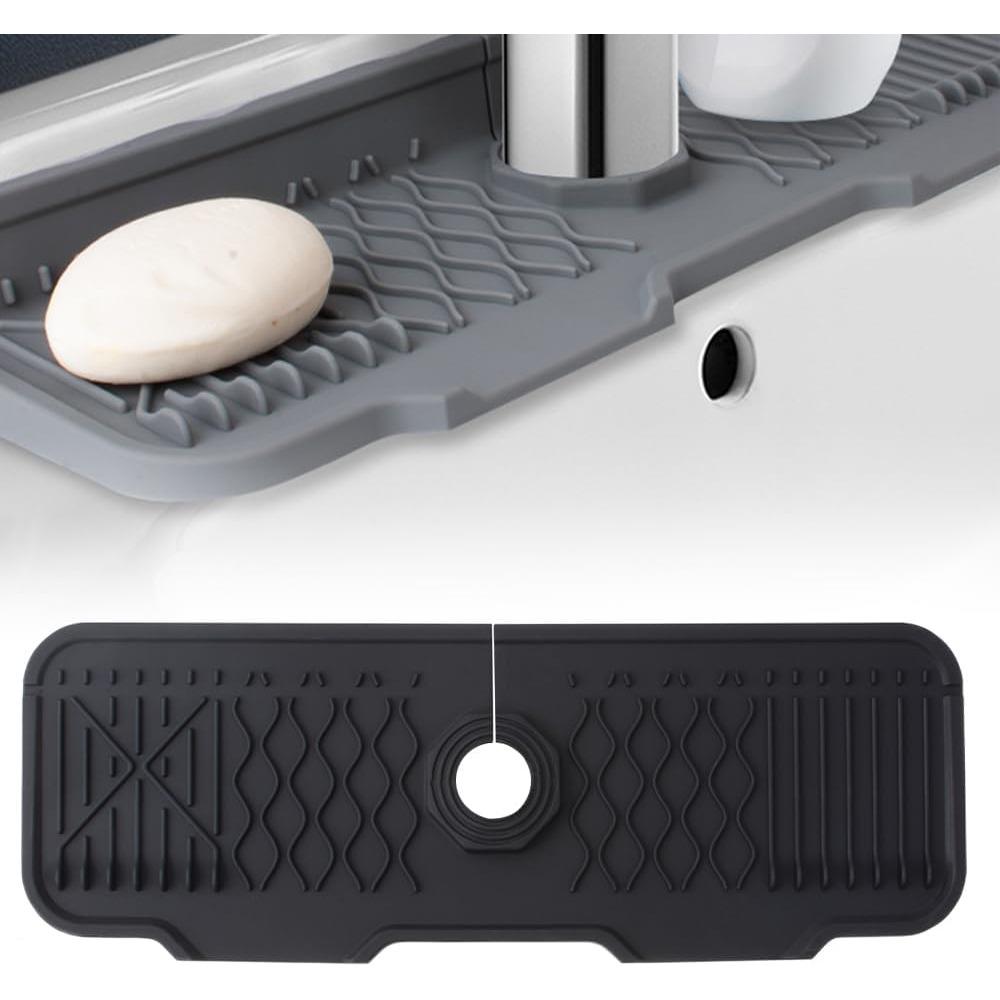 Kitchen silicone sink faucet mat, 2026 new foldable kitchen sink faucet mat, multi-functional silicone faucet protective cover. 17 x 5.9 (Rectangular) чёрный