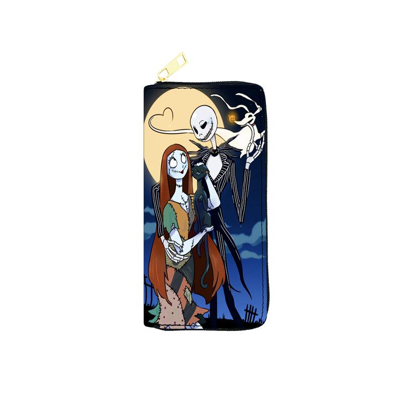 Portefeuille Long à Fermeture Éclair en PU Nightmare Before Christmas pour Femmes Pochette Simple Fermeture Éclair Sac à Maquillage Impression Jack Skellington 3 pièces