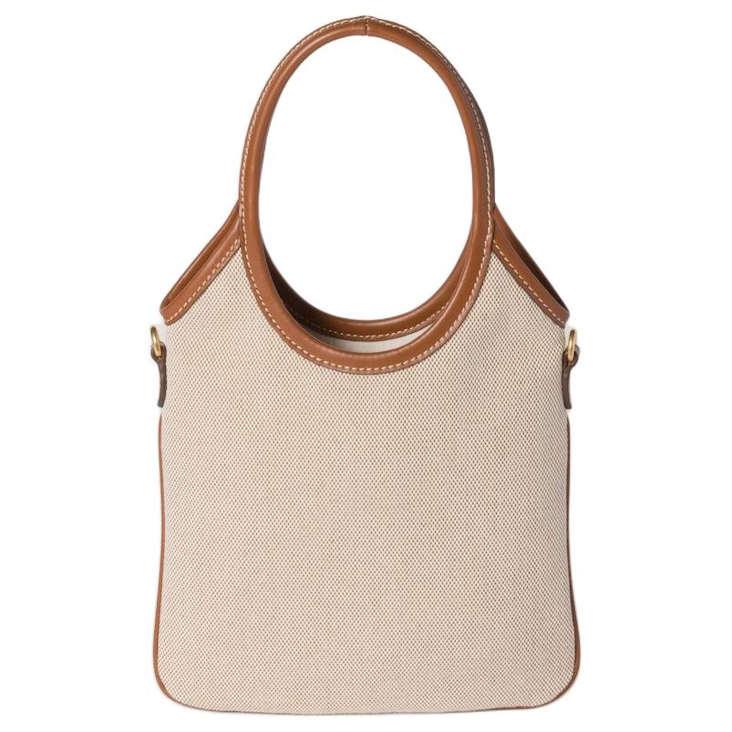 MIU MIU Ivy Marke Eingraviertes Logo Baumwolle Schulter-Tragetasche Damen Handtaschen Beige Brandy 5BA281_ACRN_F062F_V_OLF