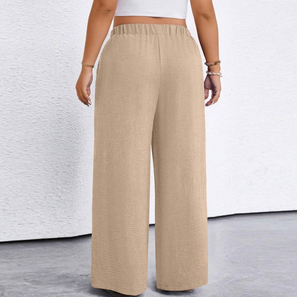 Pantalon Décontracté Mode Femme Grande Taille Coupe Ample Cordon de Serrage Jambe Large Jambe Droite
