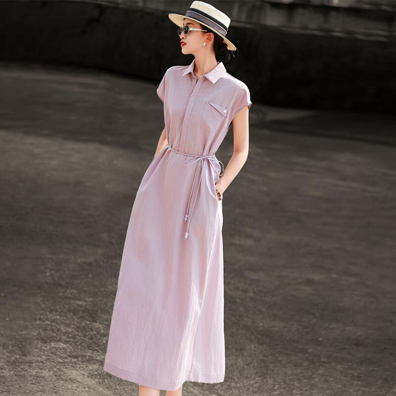 Elegant Lyocell Belted Shirt Dress M