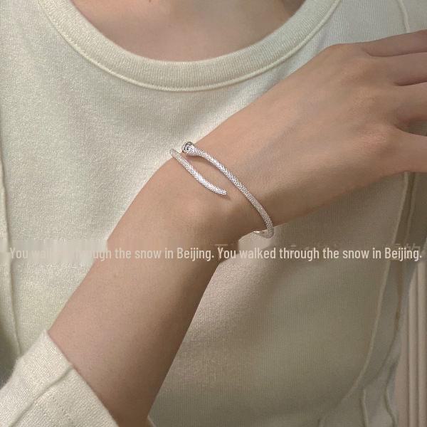 Brățară subțire din argint cu model șarpe - Pentru femei, stil hip-hop la modă, ușor și luxos