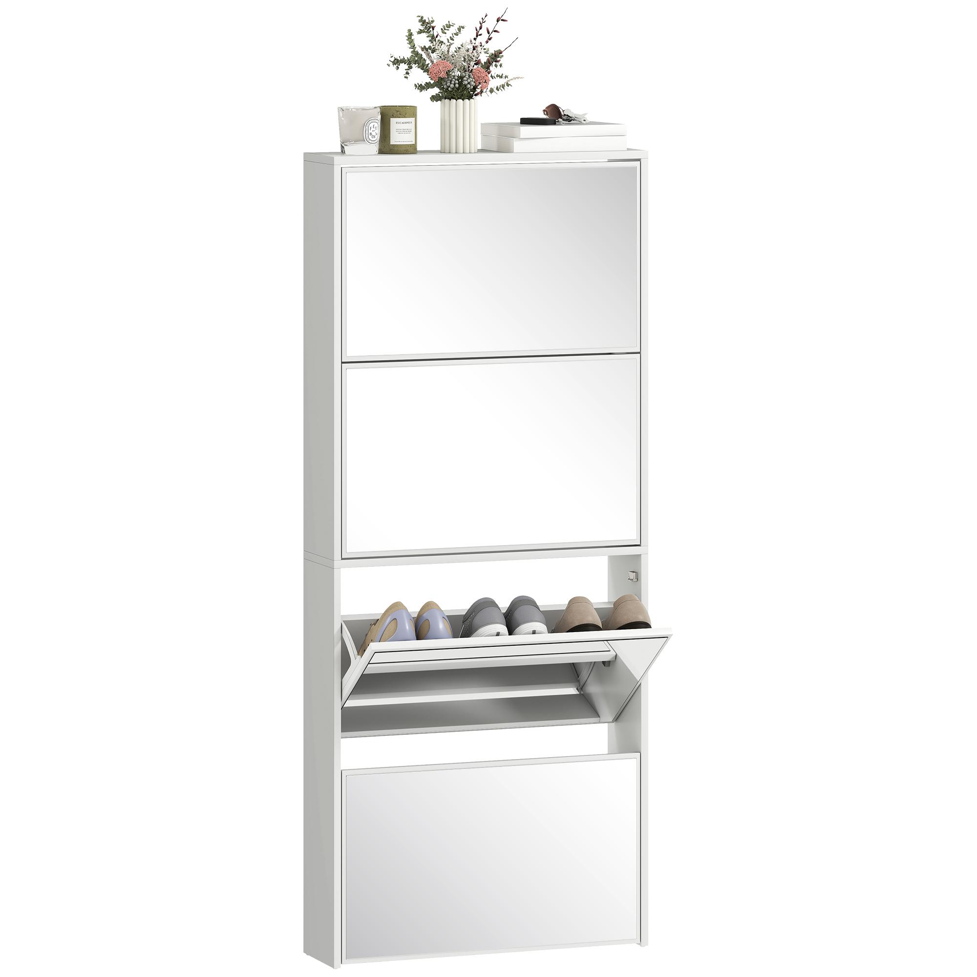 Narrow Shoe Cabinet with Mirror and