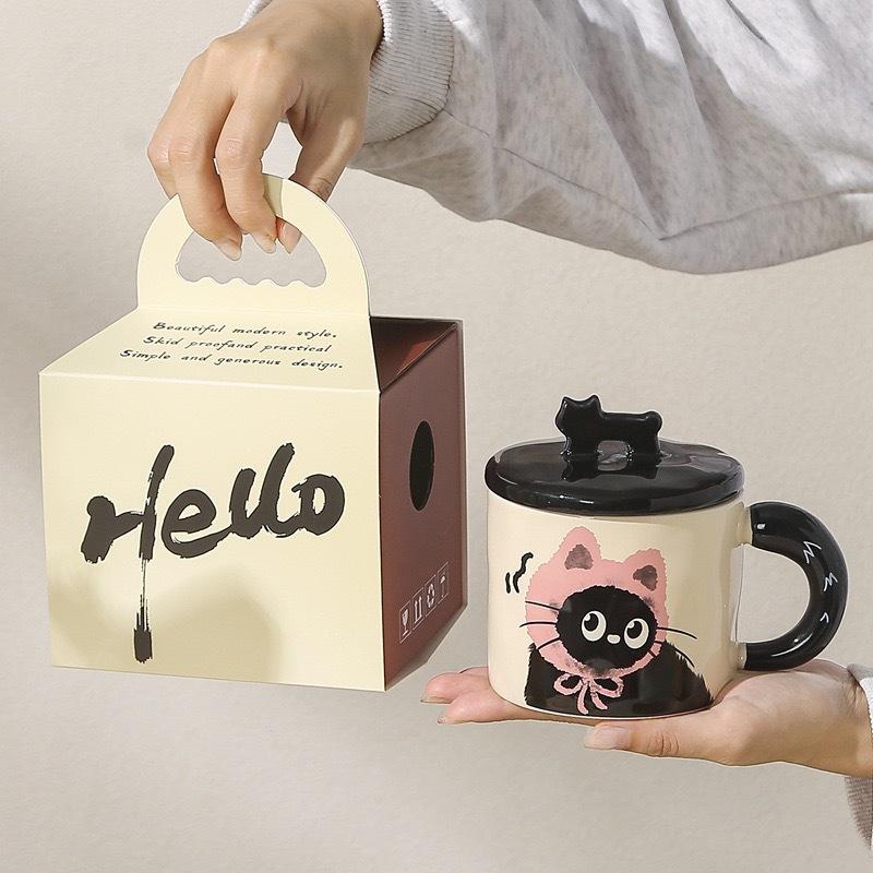 Cute Cat With Lid Couple Ceramic Water Cup Household Girl High Value Gift Box Cup Office Coffee Cup