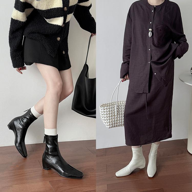 Autumn and winter new square head thick medium heel short boots fashionable and simple rear zipper fashion short boots women's boots