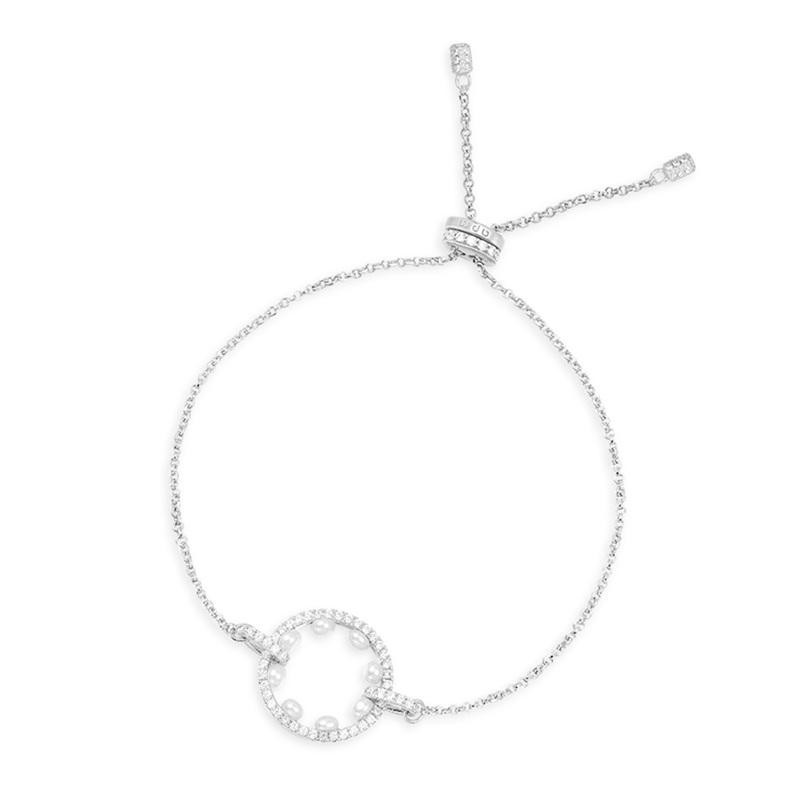 APM Monaco [Romantic Confession] LES PERLES Series Adjustable Stone-Inlaid Pearl Bracelet Women s Silver AB4489XPL