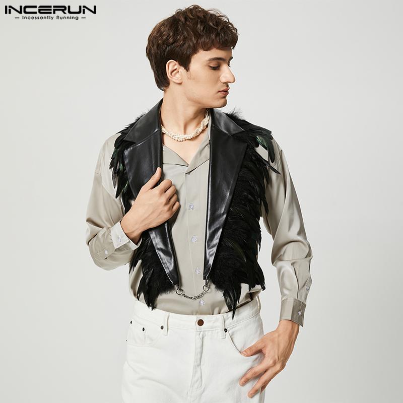 

INCERUN Весенние мужские кожаные топы в стиле хиппи с перьями Клубная одежда