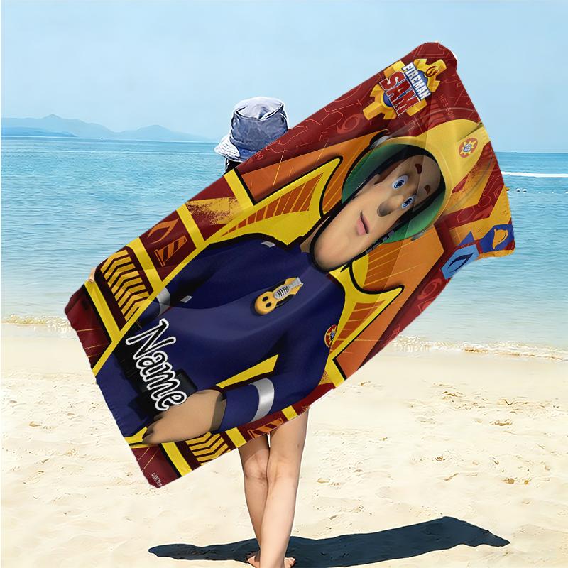 Personalized Fireman Sam's Adventure Beach Towel Microfiber Beach Towel Thin Absorbent for Beach Swimming Yoga Bath Sports. 0910195